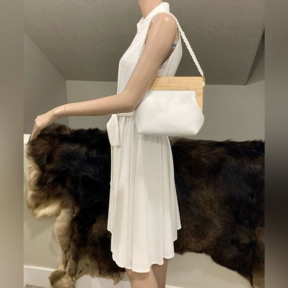 Handmade Genuine Cowhide Pattern Embossed Wooden Frame Purse & 2 Chain Styles - Picture 4 of 16